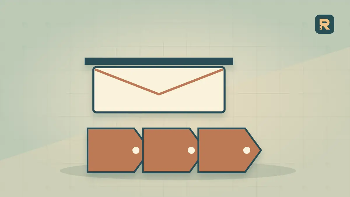 A paper envelope is clamped above a shortened row of copper inventory tabs, illustrating price cards versus available placements.