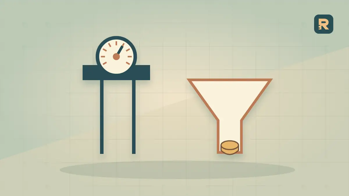 A high viewing platform sits above a narrow click funnel, illustrating why search position alone does not establish visits.