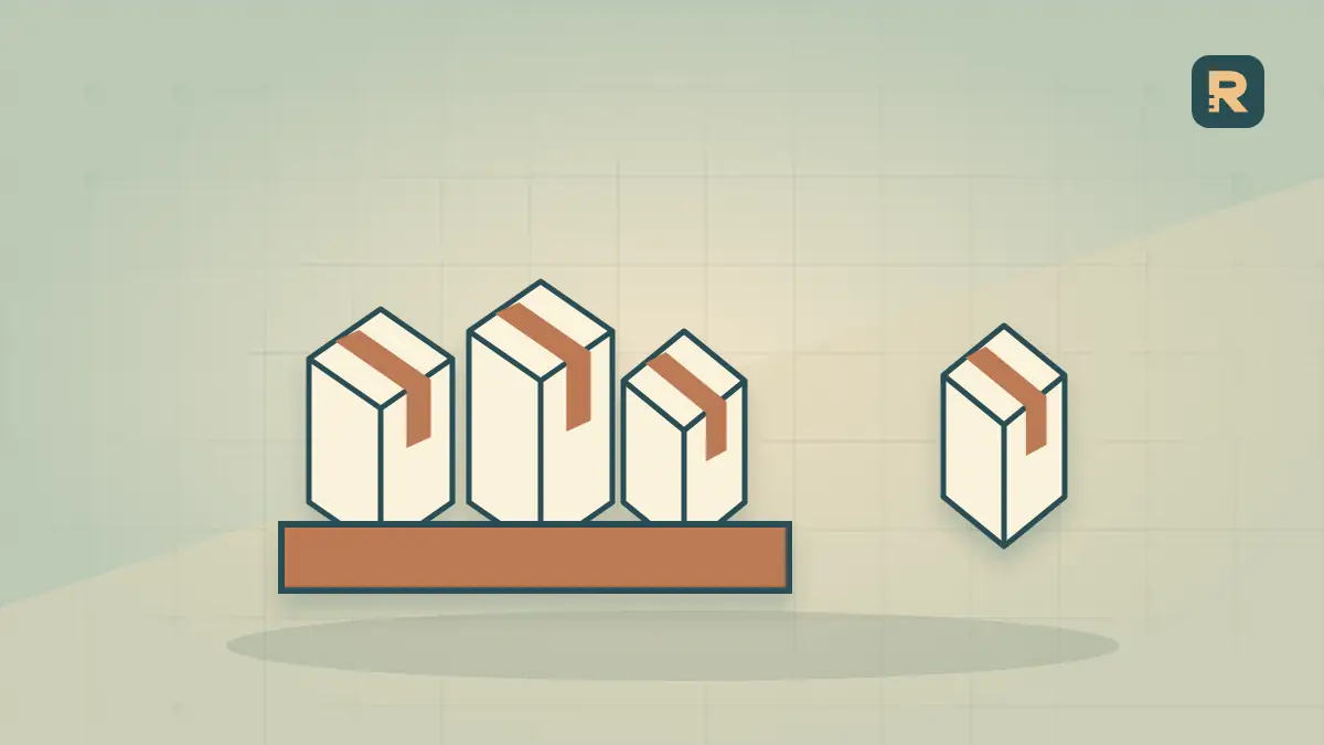 Three different cartons are held together on a tray while an unpaired carton remains outside, showing bundle composition and stock constraints.